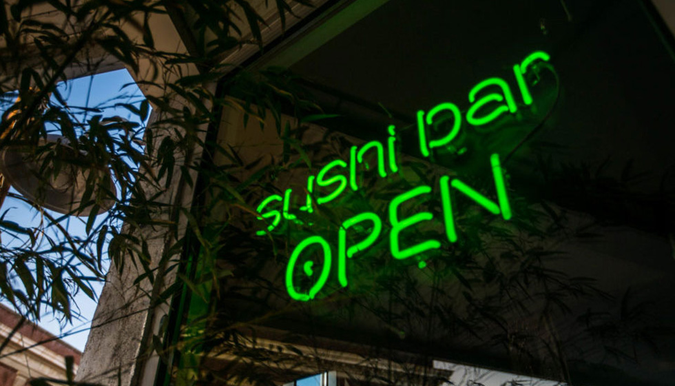 sushi bar open green sign